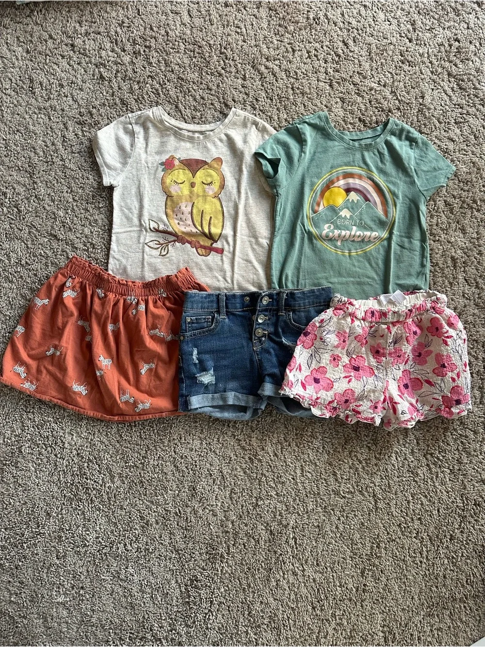 5 Piece Bundle for Girls, three pieces shorts and 2 T-Shirts